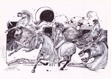 At Night With The Horses A4 Ink Drawing